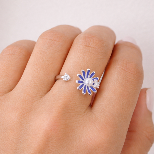 Anillo flor azul