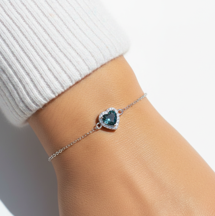 Pulsera corazón aqua oscuro