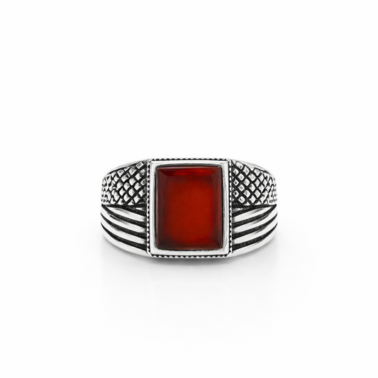 Anillo hombre piedra roja
