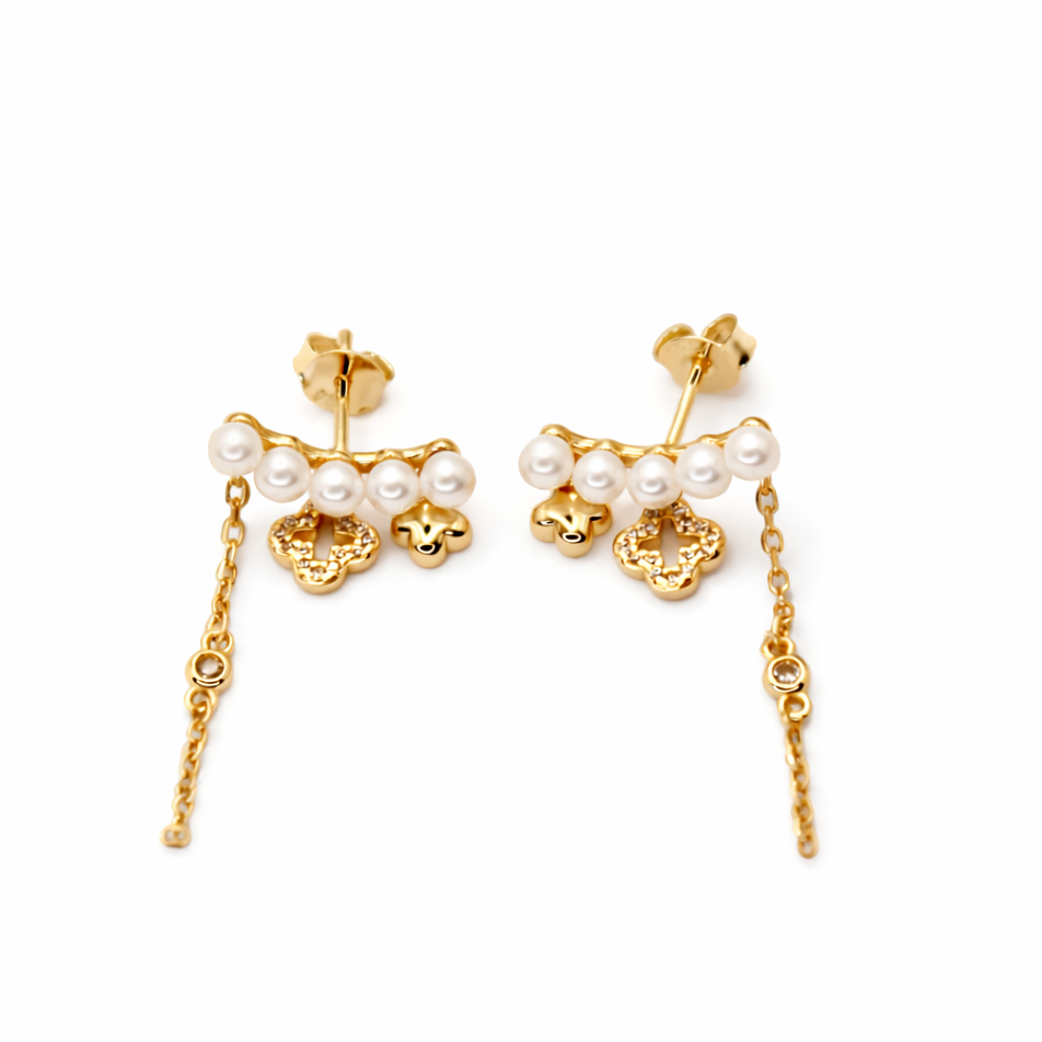 Aretes trébol con perlas