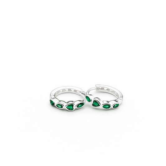 Aretes argollas con piedra verde