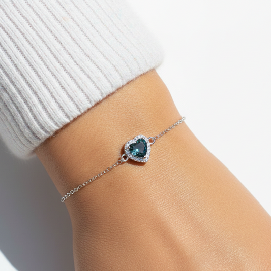 Pulsera corazón aqua oscuro